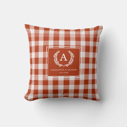 Rood-oranje gingham wapen met monogram kussen (Voorkant)