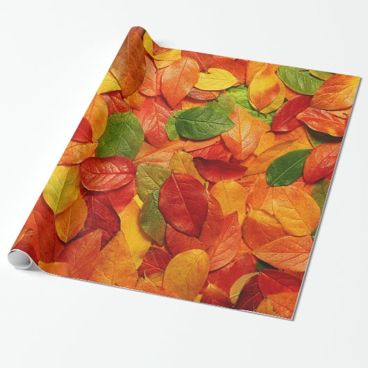 Rood Oranje goud en groene Herfst ovaal bladeren Cadeaupapier (Uitgerold)
