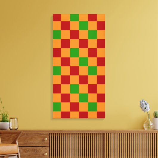 Rood Oranje Groen Geruit Patroonontwerp  Canvas Afdruk (Insitu (Woonkamer))