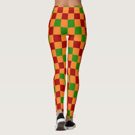 Rood Oranje Groen Geruit Patroonontwerp Leggings (Achterkant)