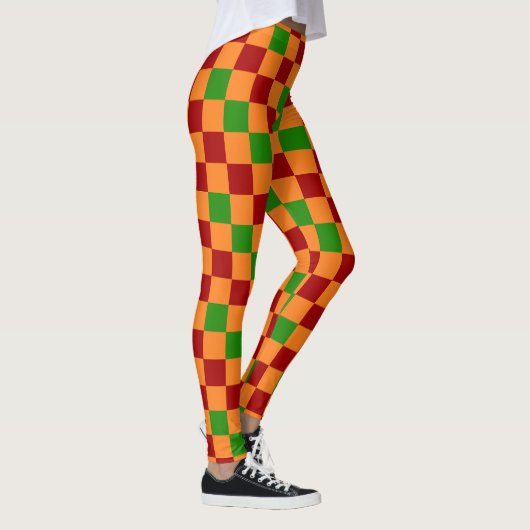 Rood Oranje Groen Geruit Patroonontwerp Leggings (Rechts)
