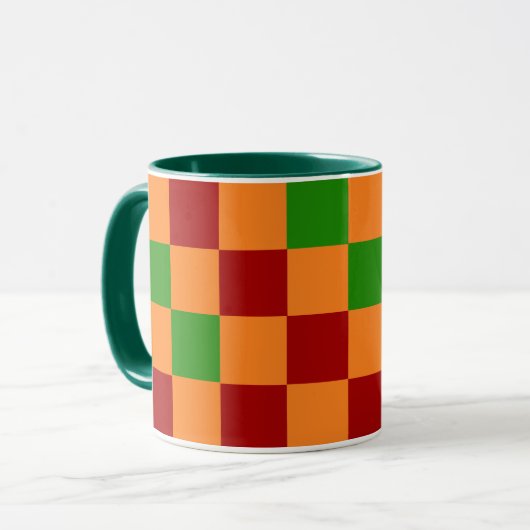 Rood Oranje Groen Geruit Patroonontwerp Mok (Voorkant links)