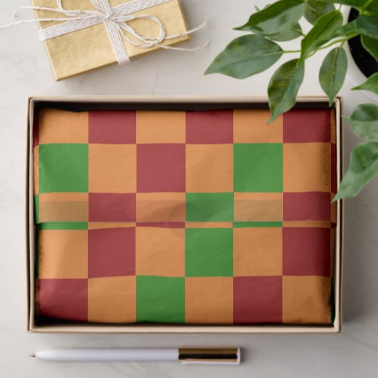Rood Oranje Groen Geruit Patroonontwerp Tissuepapier