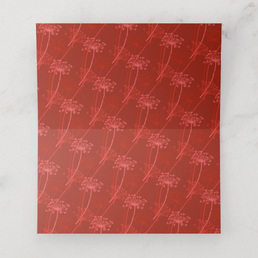 Rood oranje kervel, met inkt bloem, bruiloft plaatskaartje (Binnenkant ongevouwen)