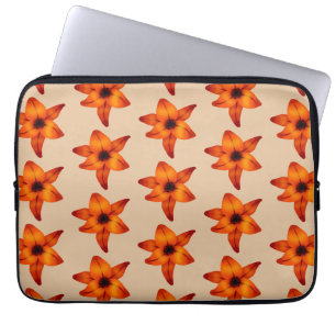 Rood - Oranje Lily Flowers, op Tan Color. Laptop Sleeve