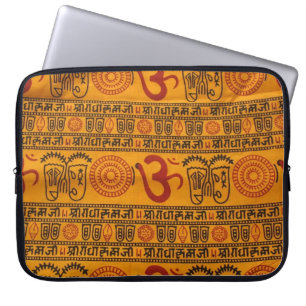 Rood Oranje om Indiaas religieuze patroon Laptop Sleeve