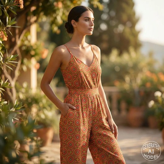 Rood Oranje Oriëntaals Boho Geometrisch Mozaïekpat Stof