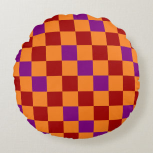 Rood Oranje Paars Geruit Patroonontwerp Rond Kussen