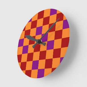 Rood Oranje Paars Geruit Patroonontwerp  Ronde Klok
