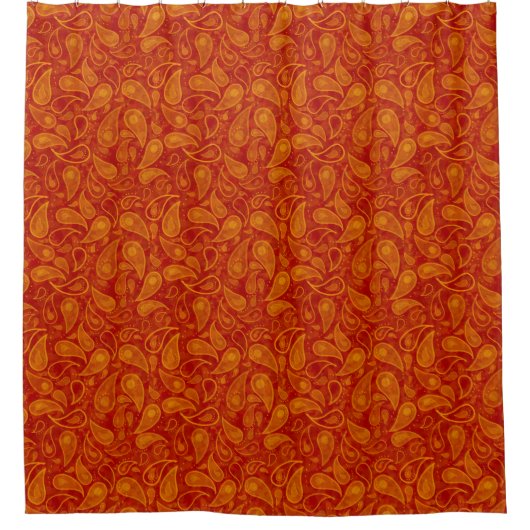 Rood Oranje Paisley Shower Curtain Douchegordijn (Voorkant)