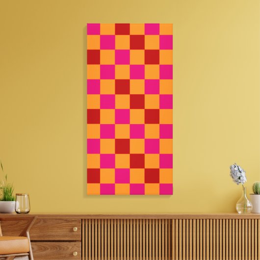 Rood Oranje Roze Geruit Patroonontwerp Canvas Afdruk (Insitu (Woonkamer))