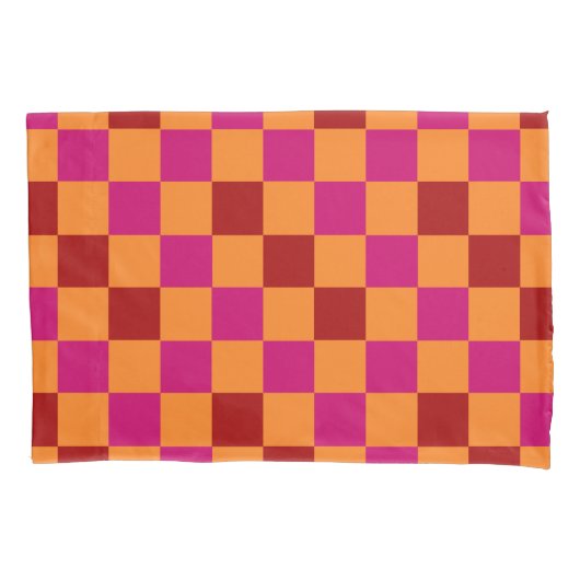 Rood Oranje Roze Geruit Patroonontwerp Kussensloop (Voorkant)