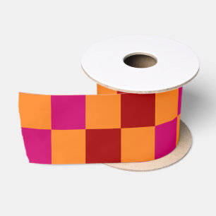 Rood Oranje Roze Geruit Patroonontwerp Satijnen Lint