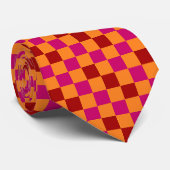 Rood Oranje Roze Geruit Patroonontwerp Stropdas (Opgerold)