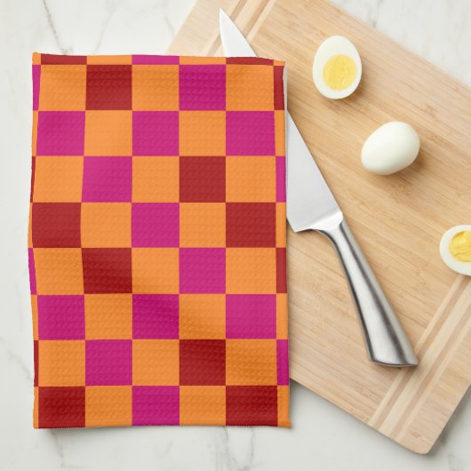 Rood Oranje Roze Geruit Patroonontwerp Theedoek (Quarter Fold)