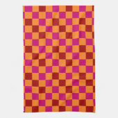 Rood Oranje Roze Geruit Patroonontwerp Theedoek (Verticaal)