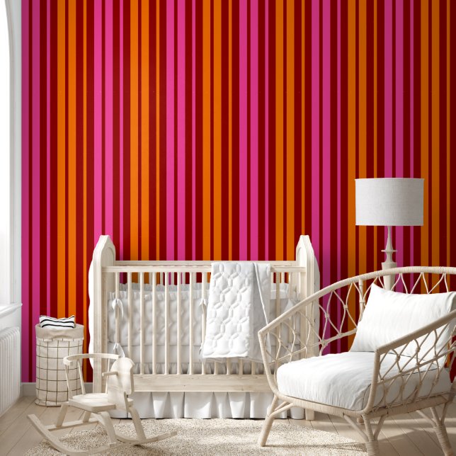 Rood Oranje Roze Verticale Strepen Ontwerp   Behang (Kinderen)