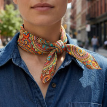 Rood Oranje Turquoise Blauw Indiase Bloem Paisley