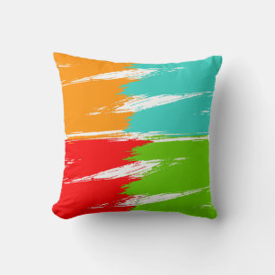 Rood Oranje Turquoise Groen Kwaststreek Verf Kussen