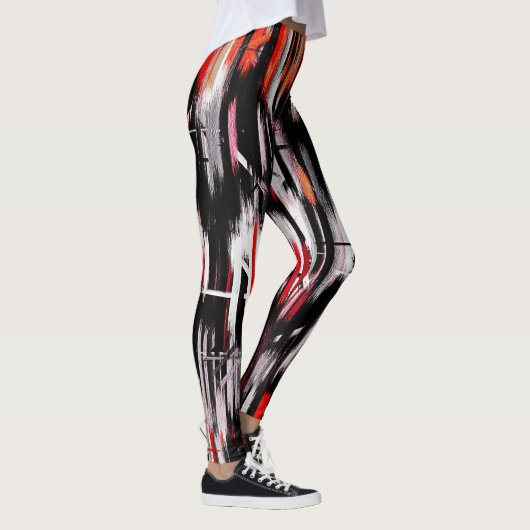 Rood Oranje zwart wit Abstract schilderen Leggings (Rechts)