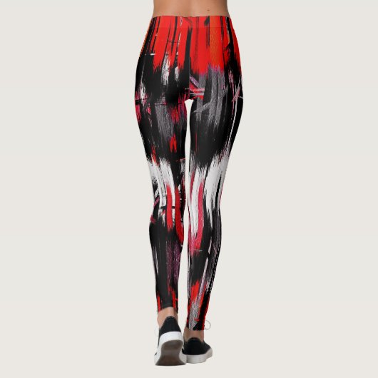Rood Oranje zwart wit Abstract schilderen Leggings (Achterkant)