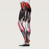Rood Oranje zwart wit Abstract schilderen Leggings (Links)