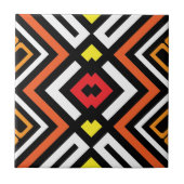 Rood Oranje zwart wit mozaïek geometrisch patroon Tegeltje (Voorkant)