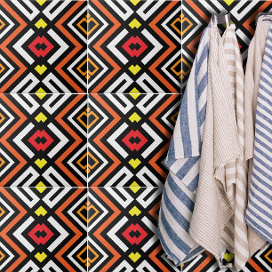 Rood Oranje zwart wit mozaïek geometrisch patroon Tegeltje