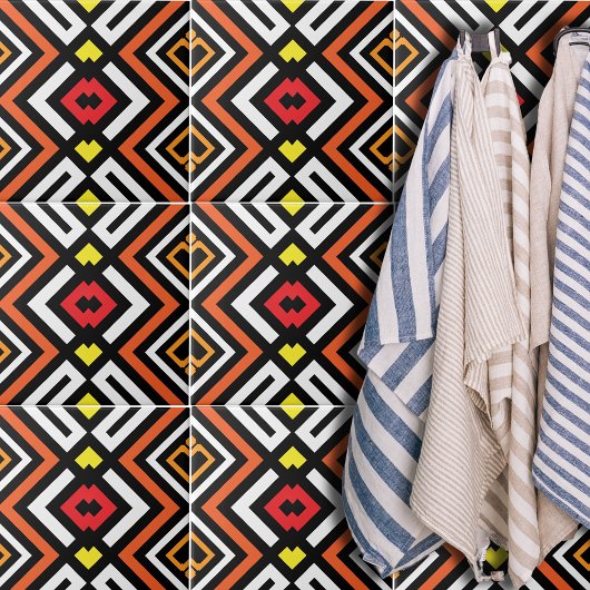 Rood Oranje zwart wit mozaïek geometrisch patroon Tegeltje