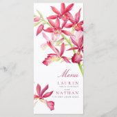 Rood orchidee bloemen waterverf trouwmenu menu (Voorkant)