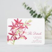 Rood orchidee bruiloft — handige details bijsluitk informatiekaartje (Staand voorkant)