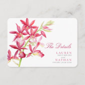 Rood orchidee bruiloft — handige details bijsluitk informatiekaartje (Voorkant)