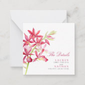 Rood orchidee bruiloft — handige details bijsluitk notitiekaartje (Voorkant)