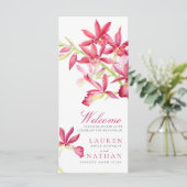 Rood orchidee waterverf botanische bloemen bruilof programmakaart (Staand voorkant)