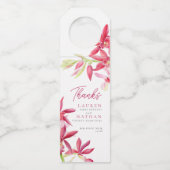 Rood orchidee waterverf botanische bruiloft bedank flessenhanger (Voorkant)