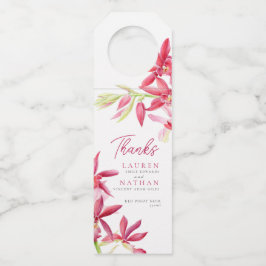 Rood orchidee waterverf botanische bruiloft bedank flessenhanger