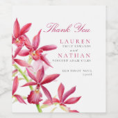 Rood orchidee waterverf botanische bruiloft bedank wijn etiket (Enkel label)