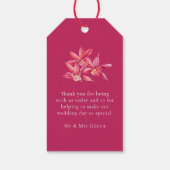 Rood orchidee waterverf botanische bruiloft cadeaulabel (Achterkant)