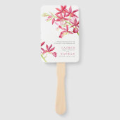 Rood orchidee waterverf botanische bruiloft handwaaier (Voorkant)