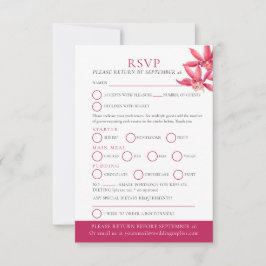 Rood orchidee waterverf botanische bruiloft RSVP kaartje