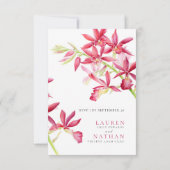 Rood orchidee waterverf botanische bruiloft RSVP kaartje (Achterkant)
