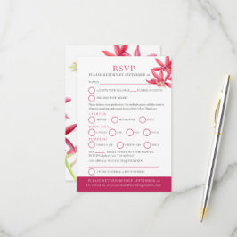 Rood orchidee waterverf botanische bruiloft RSVP kaartje