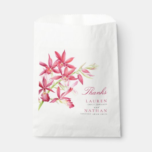 Rood orchidee waterverf botanische trouwerij bedankzakje (Voorkant)