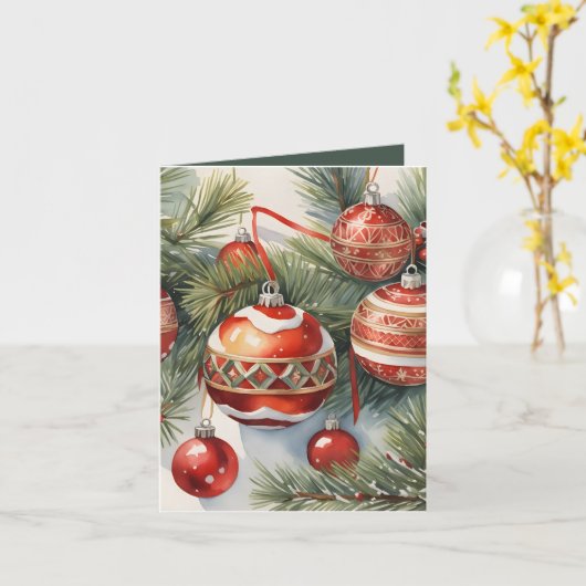  rood Ornament Foto & Recept Kerstmis Kaart (Gele Bloem)