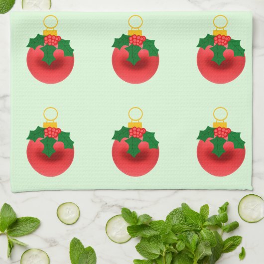 Rood Ornament met Holly keukenhanddoeken (Gevouwen)