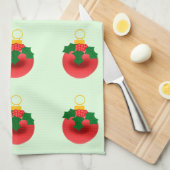 Rood Ornament met Holly keukenhanddoeken (Quarter Fold)