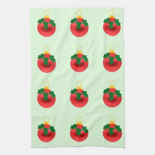 Rood Ornament met Holly keukenhanddoeken (Verticaal)