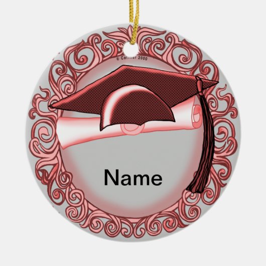 Rood ornament met verloopdop, keramisch rond (Voorkant)