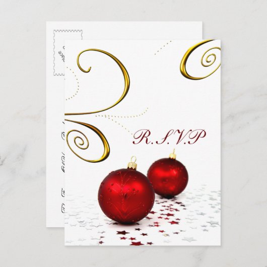 rood ornament WINTER Wedding RSVP Uitnodiging Briefkaart (Voorkant / Achterkant)