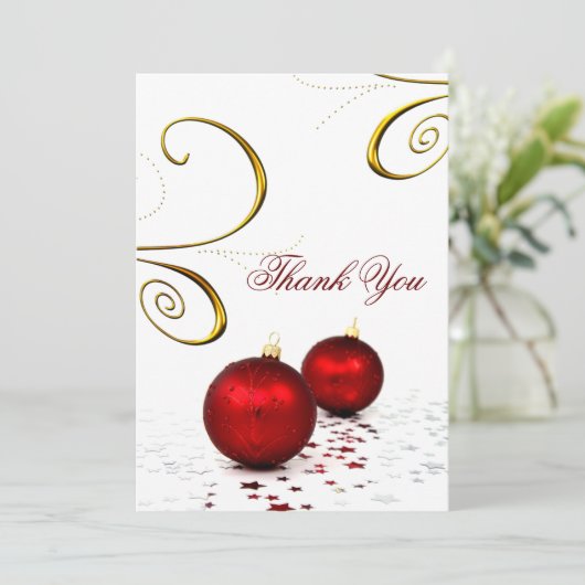 Rood ornament winterbruiloft Hartelijk dank Bedankkaart (Staand voorkant)